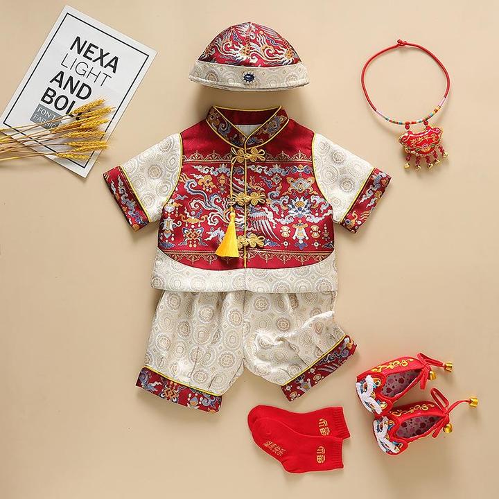 男童夏季套装周岁礼服男宝百日宴抓周拍照宝宝唐装满月童装汉服