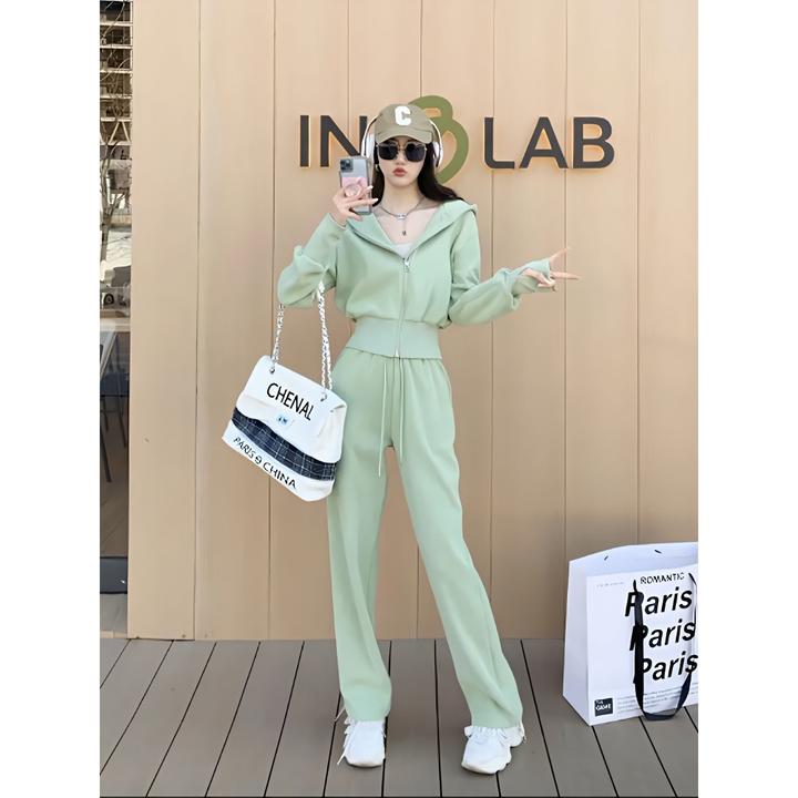 休闲运动服套装女2024新款小个子连帽卫衣外套高腰显瘦裤子两件套