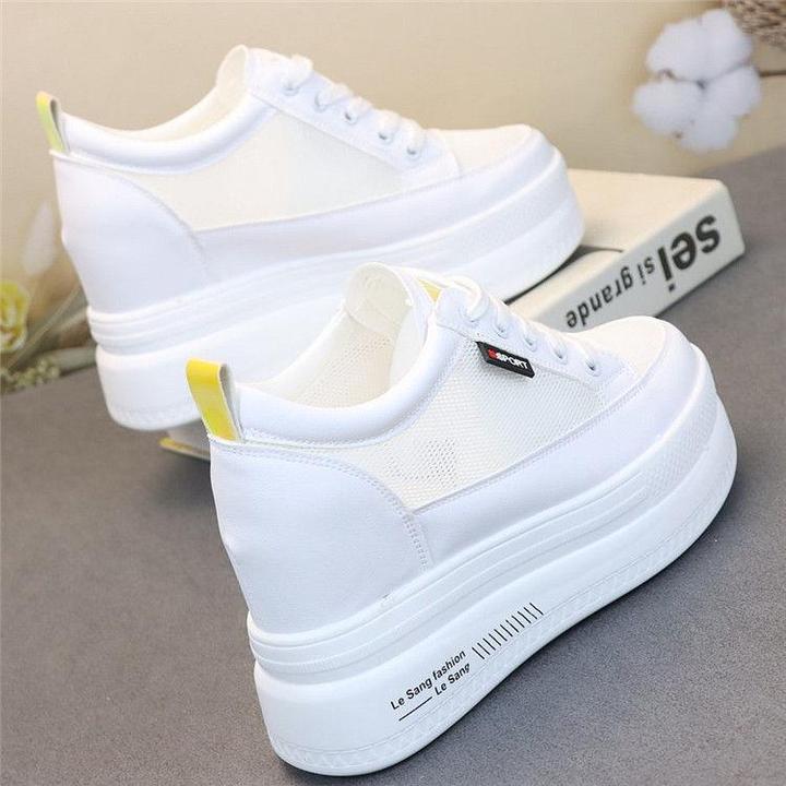 10厘米超高跟内增高小白鞋百搭镂空小个子夏新款网面轻便透气女鞋