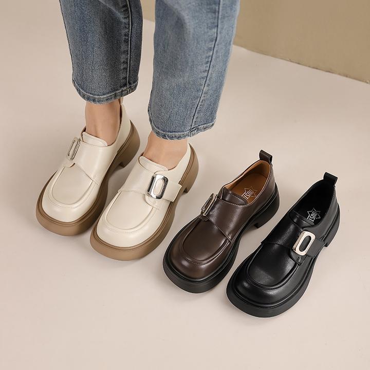 大东厚底乐福鞋2025秋季百搭时尚女鞋中跟套脚通勤不累脚单鞋0117