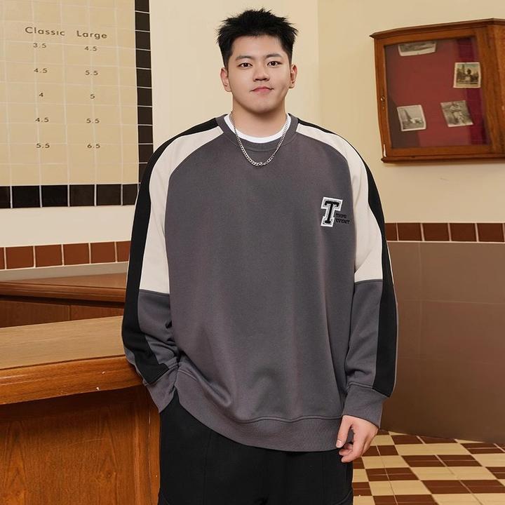 外套大码男装胖子加肥加大宽松圆领卫衣男生秋装男士拼接运动休闲