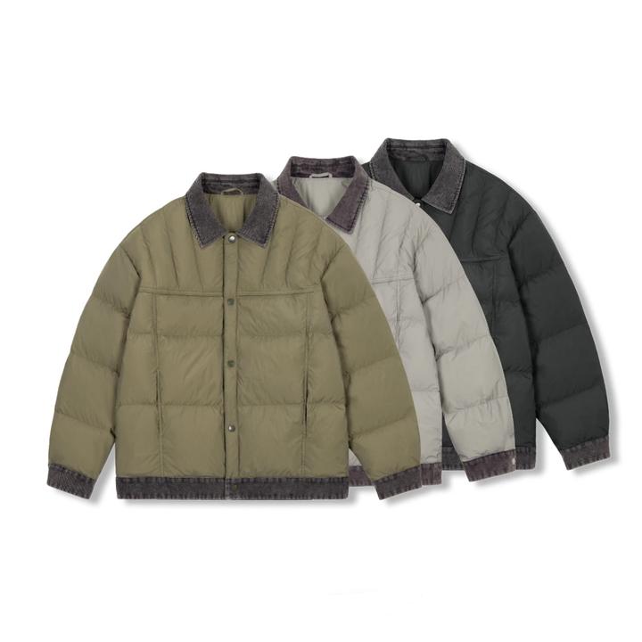 【布凡男装专属】秋冬复古牛仔拼接羽绒夹克男士时尚休闲百搭外套