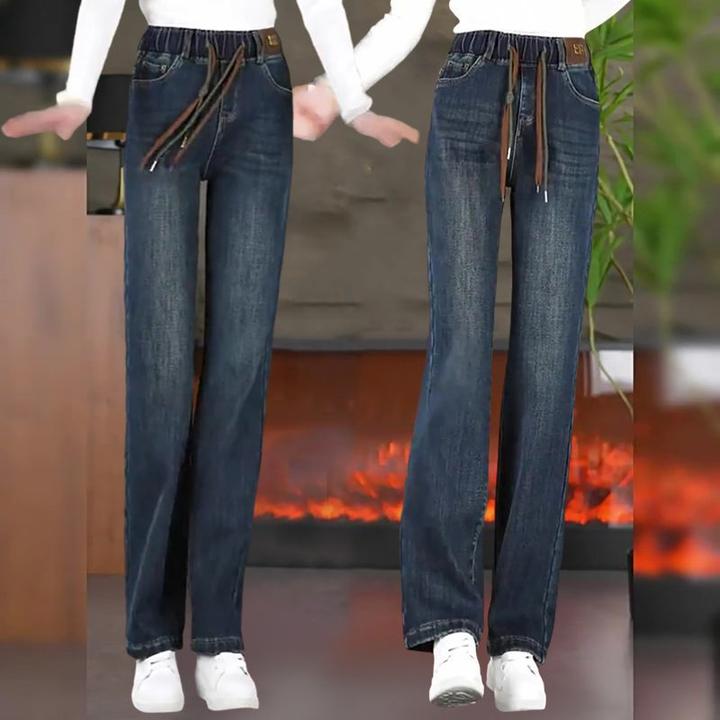 高腰显瘦阔腿牛仔裤女松紧腰宽松直筒休闲百搭垂感大码