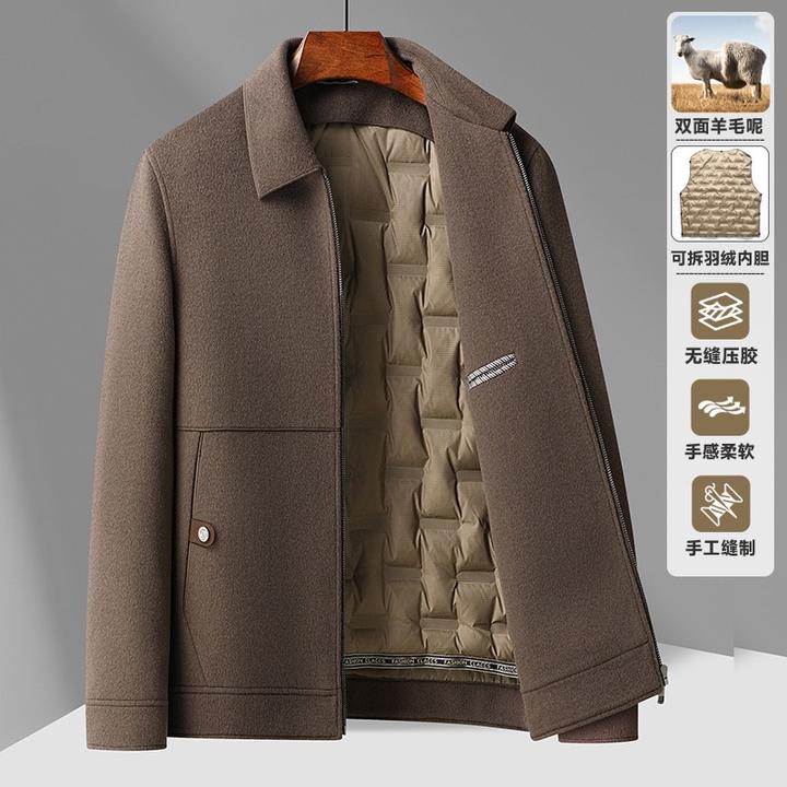 秋冬可脱卸内胆保暖休闲男士翻领双面呢外套休闲毛呢外套大衣28