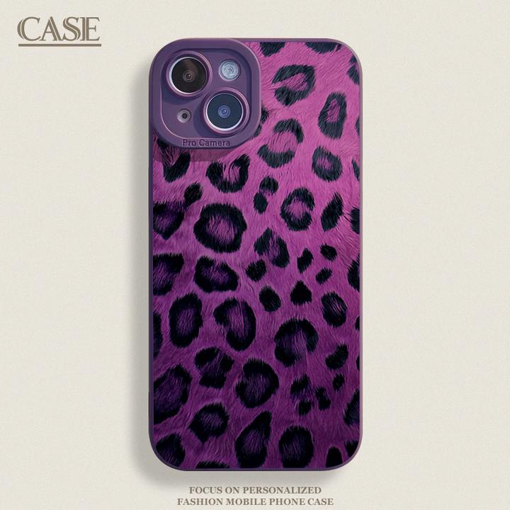 气质紫豹纹适用iPhone16ProMax手机壳15苹果14硅胶13软12男女11xs