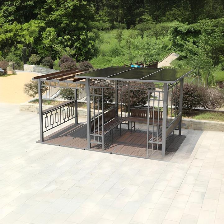 户外庭院凉亭遮阳棚别墅室外防水休闲农庄新中式葡萄架秋千铝合金