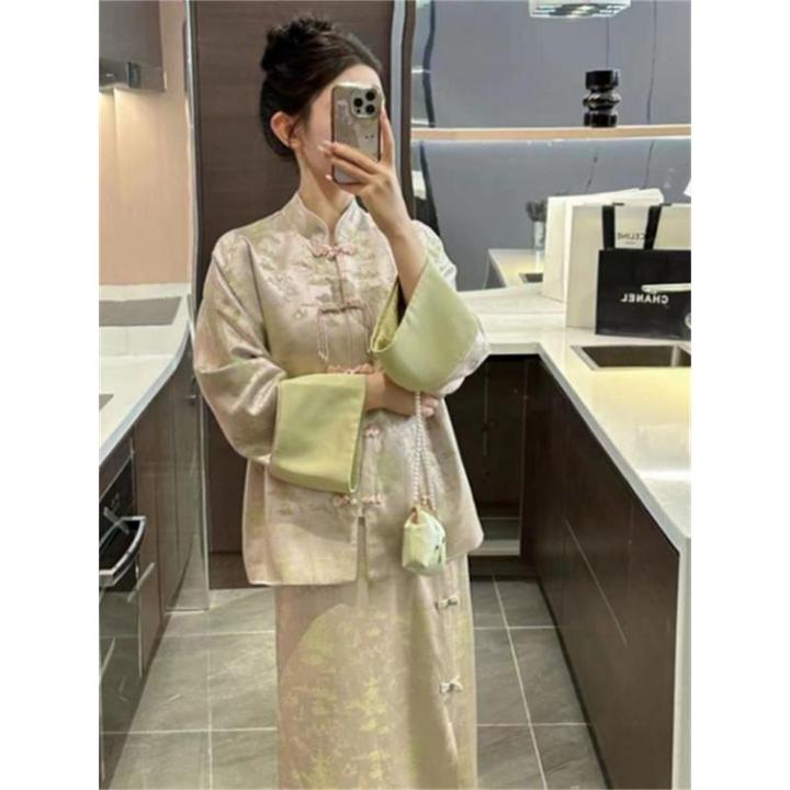 新中式国风高级感套装茶系穿搭一整套中式外套新款绝美半裙两件套