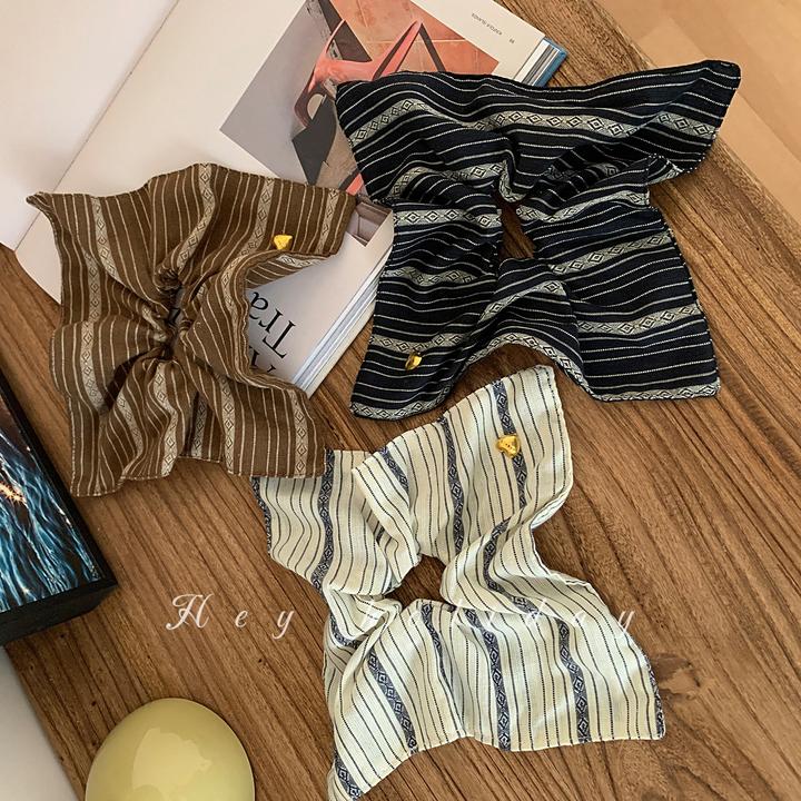 法式文艺~复古条纹方巾大肠发圈超大号马尾头绳早秋发饰头饰发绳