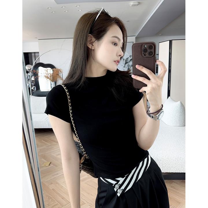 美洋MEIYANG雅丹卡戴珊辣妹T恤气质修身夏季甜美可爱风格衣服流光