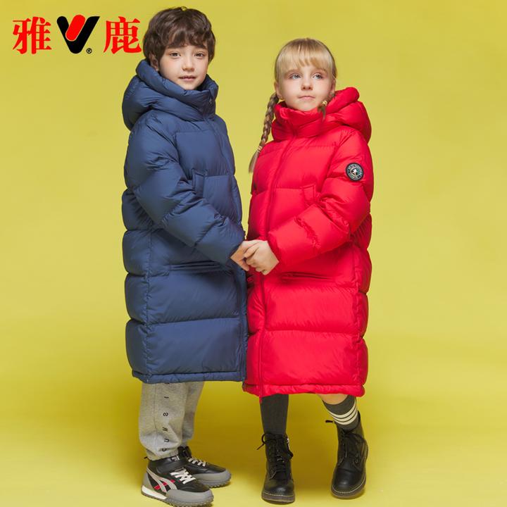 雅鹿儿童羽绒服2025新款洋气男童女童长款过膝中大童加厚冬季外套