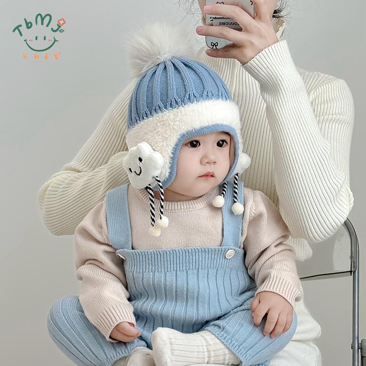 宝宝帽子冬季加厚婴儿毛线帽男女童护耳帽婴幼儿针织帽外出保暖