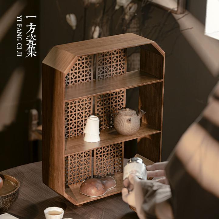 中式博古架多宝阁茶室桌面收纳架桌上置物架家用多层储物办公设计