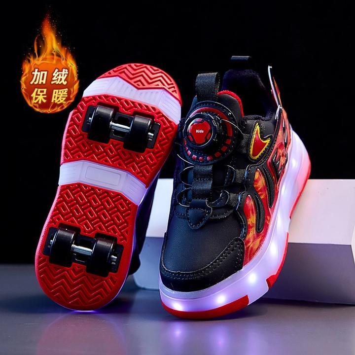 男童二棉暴走鞋加绒保暖2024新款冬季儿童滑轮鞋男孩高颜值溜冰鞋