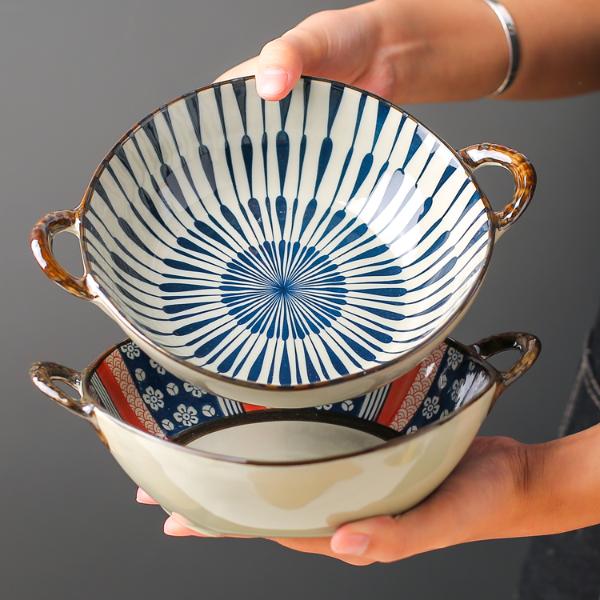 川岛屋日式双耳汤碗家用新款2025网红餐具陶瓷大碗拉面碗手柄汤盆