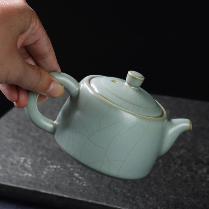 凝香阁 茶养开片哑光天青汝窑大号井栏壶 家用陶瓷茶具中式泡茶壶