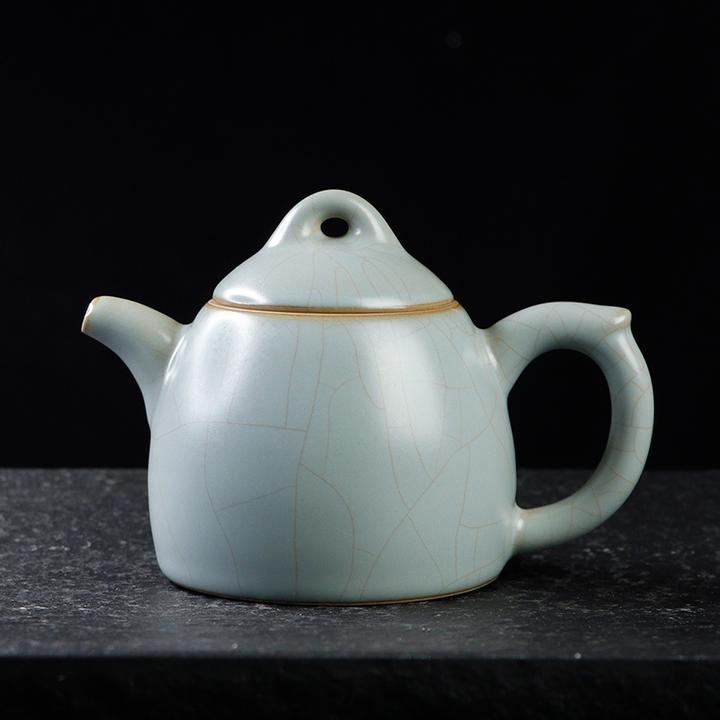 凝香阁 茶养开片哑光天青汝窑秦权壶 单个家用陶瓷功夫茶具泡茶壶