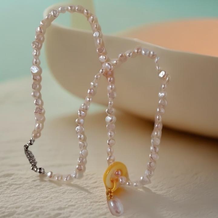 合金项链 天然材质小米珠项链气质时尚轻奢复古小众百搭紫色简约