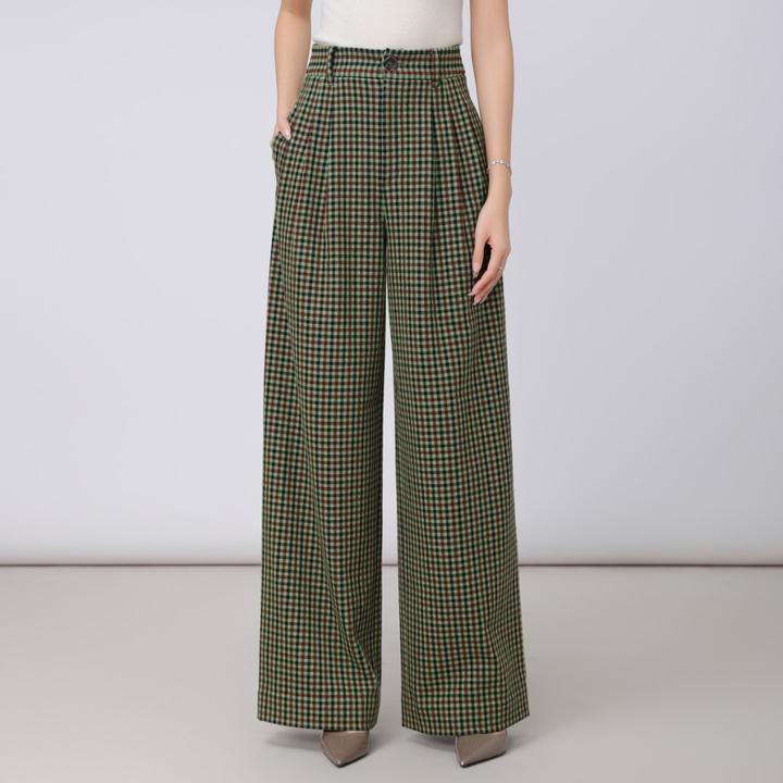 AMASS/阿玛施新款时尚百搭高腰格纹宽松直筒显瘦休闲裤女5100661