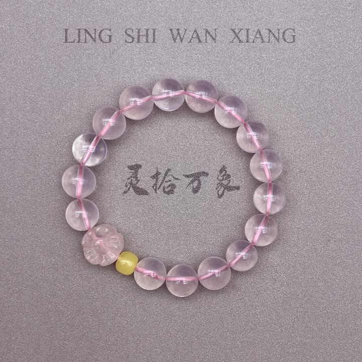 灵拾原创冰种粉水晶手串花瓣蜜蜡手链简约少女感清新甜美风格女款