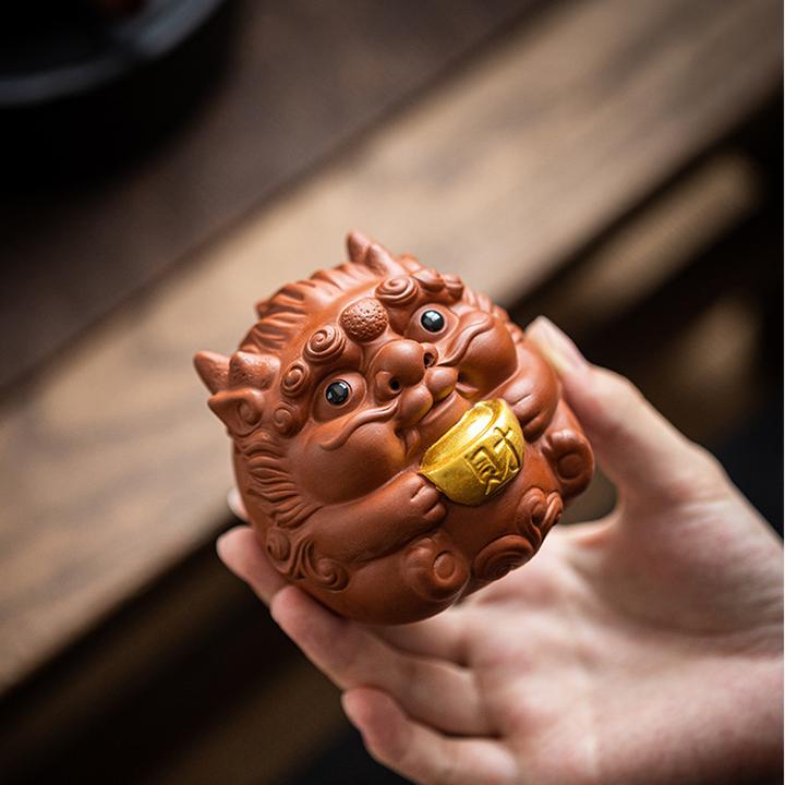 国潮紫砂茶桌招财小神兽龙摆件可养茶玩茶台桌面装饰品生肖吉祥物