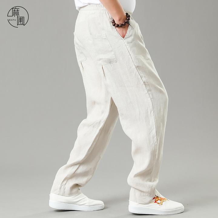 春夏新款男士纯亚麻休闲裤百搭长裤男款大码裤子