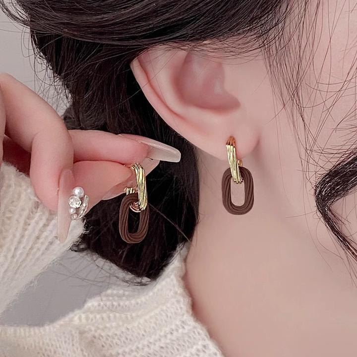 铜合金耳饰 雅丹风咖色几何耳钉女秋冬高级感复古耳环独特耳饰潮