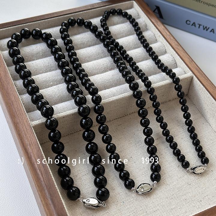 钛钢树脂项链 时髦小众黑色串珠项链个性百搭锁骨链毛衣链配饰女