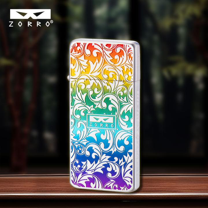 ZORRO【二代包银】佐罗二代纯铜彩虹唐草超薄煤油打火机送男士礼品