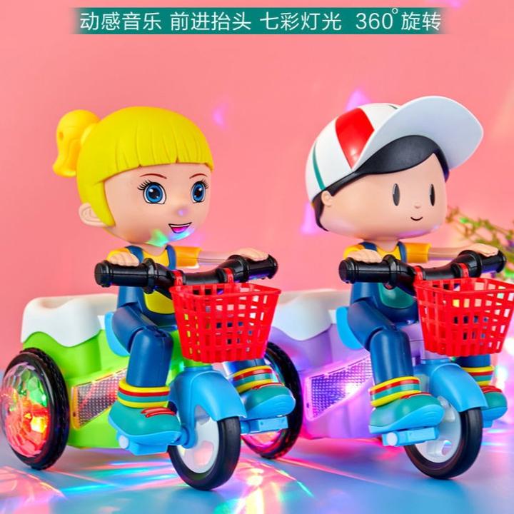 儿童旋转网红电动音乐发光玩具车男孩女孩子特技三轮车1到3岁宝宝