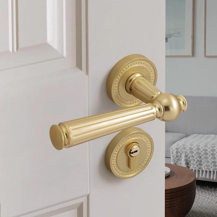 现代法式室内卧室家用木门门把手门锁金色房间轻奢分体静音磁吸