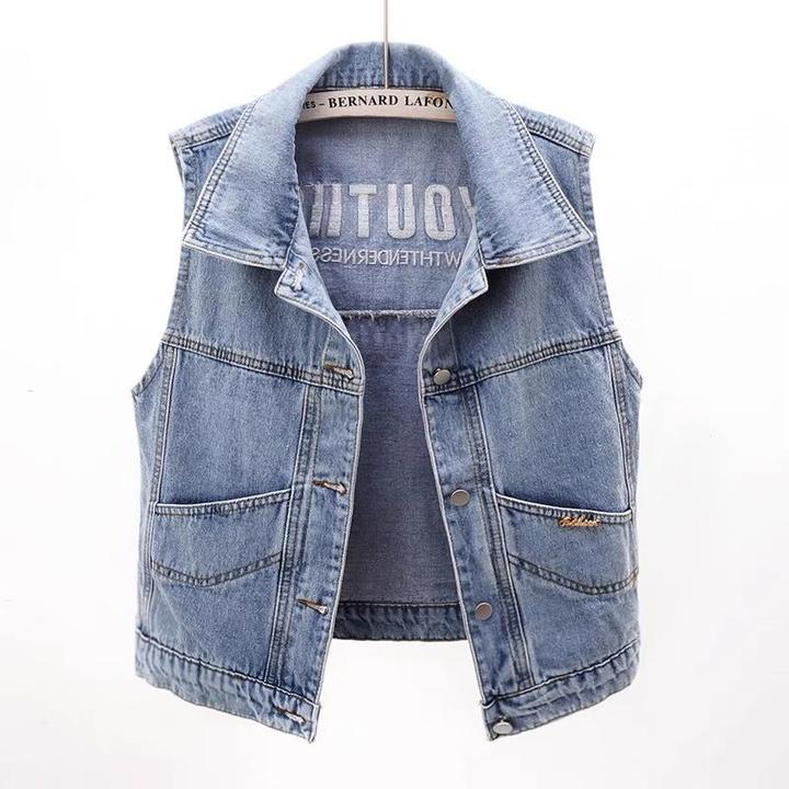 牛仔马甲女春秋新款韩版宽松百搭刺绣休闲洋气无袖坎肩短款马夹女