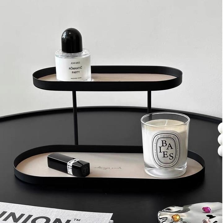 『俊辛优品』北欧风ins铁艺皮革家用双层置物盘玄关香水化妆展示架