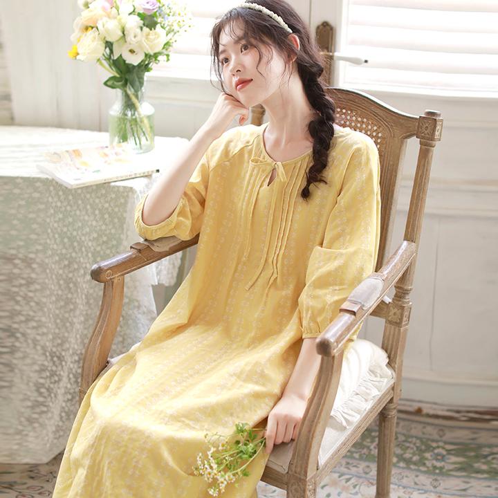 『南夕』春秋月子服纯棉纱布孕妇睡裙产后喂奶衣夏睡衣怀孕期家居服