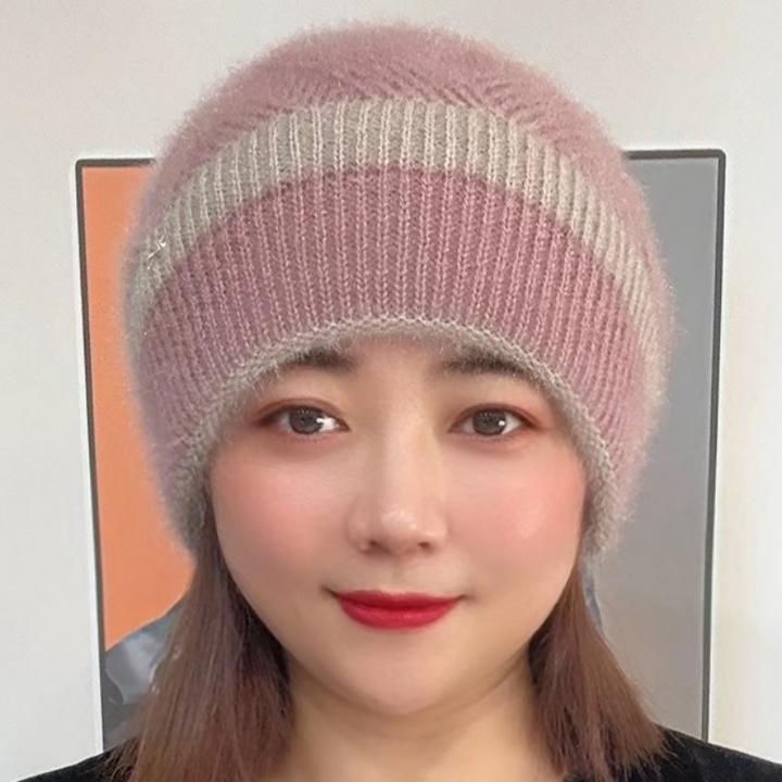 【反季清仓】冬季新款时尚百搭双拼针织帽子双层加厚女士帽子女秋冬