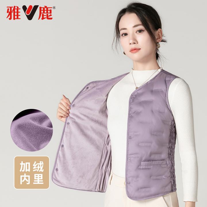 雅鹿羽绒马甲女加绒背心新款2024短款妈妈保暖内搭坎肩羽绒服内胆
