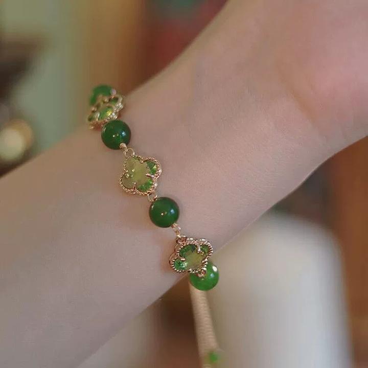 铜合金手链 幸运花手链女款新款绿色珠子手串网红爆款饰品首饰