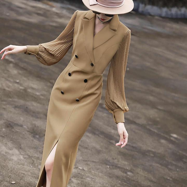 2025秋季新气质通勤法式高级感长袖修身显瘦开叉显瘦连衣裙2156