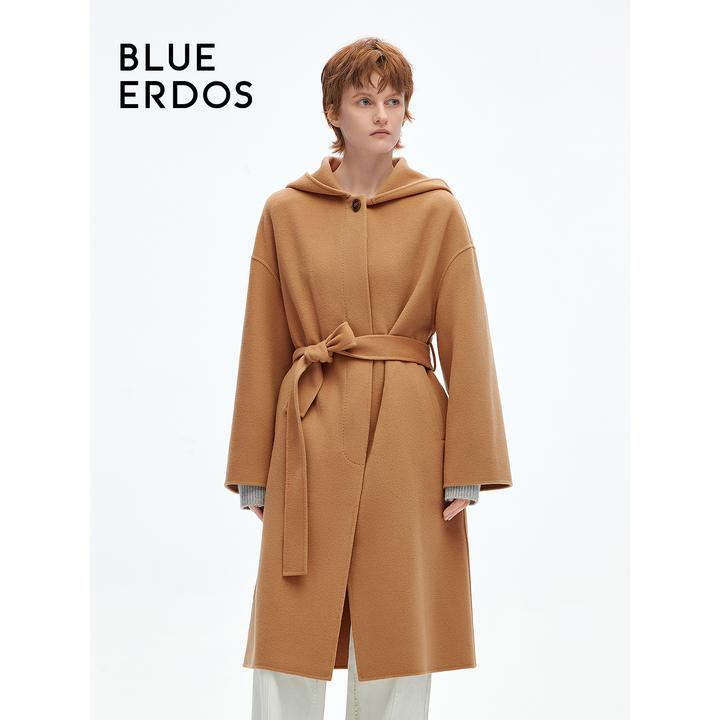 【羊毛羊绒】BLUE ERDOS流光风连帽毛呢大衣女B246K5023