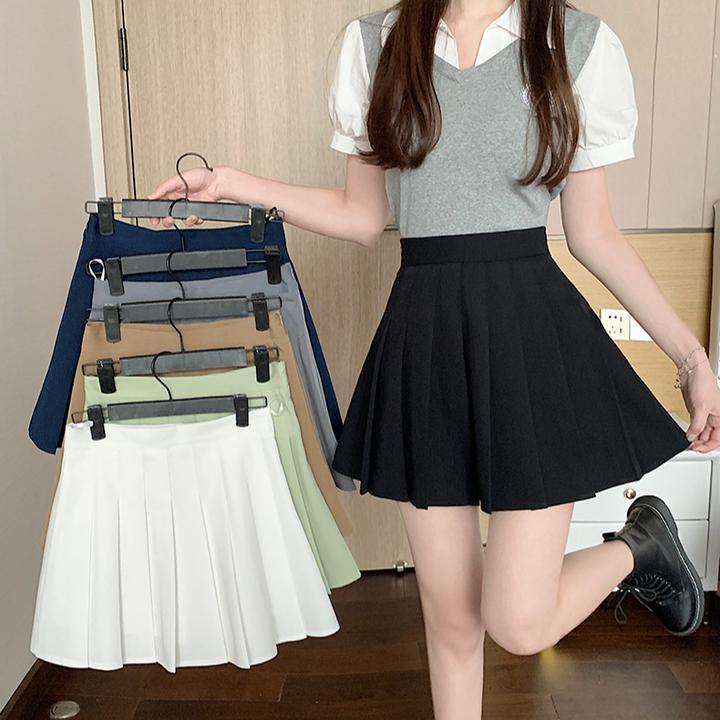 春秋高腰百褶裙显瘦遮跨高质量白色半身裙气质百搭黑色A字学院风