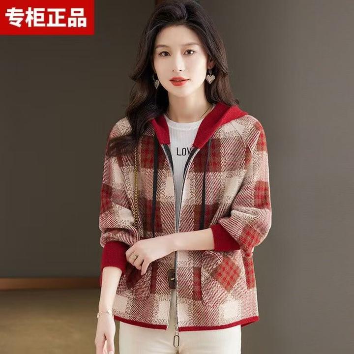 秋冬新款小香风格子外套女春秋2025休闲宽松百搭连帽拉链毛呢上衣