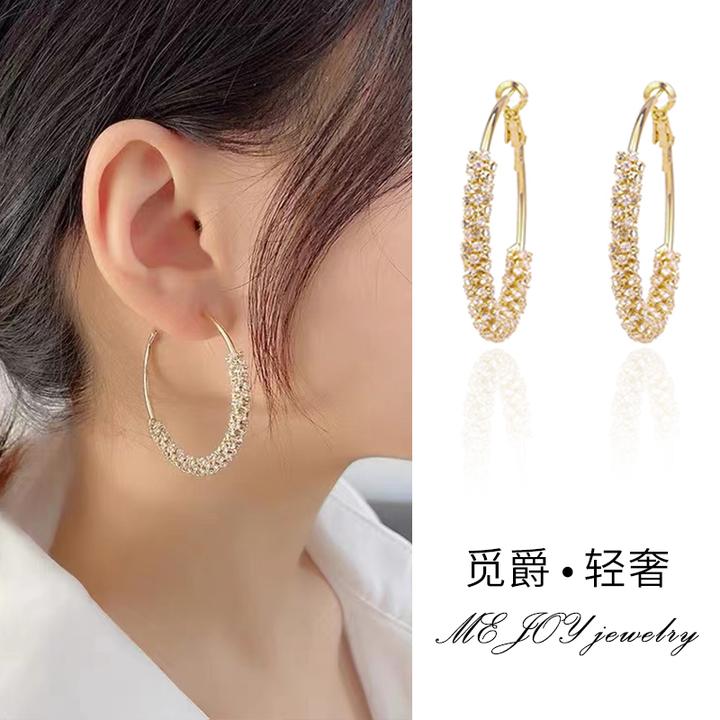 铜合金合成锆石耳饰 耳圈2025新款爆款高级感大耳圈耳环圆圈款女