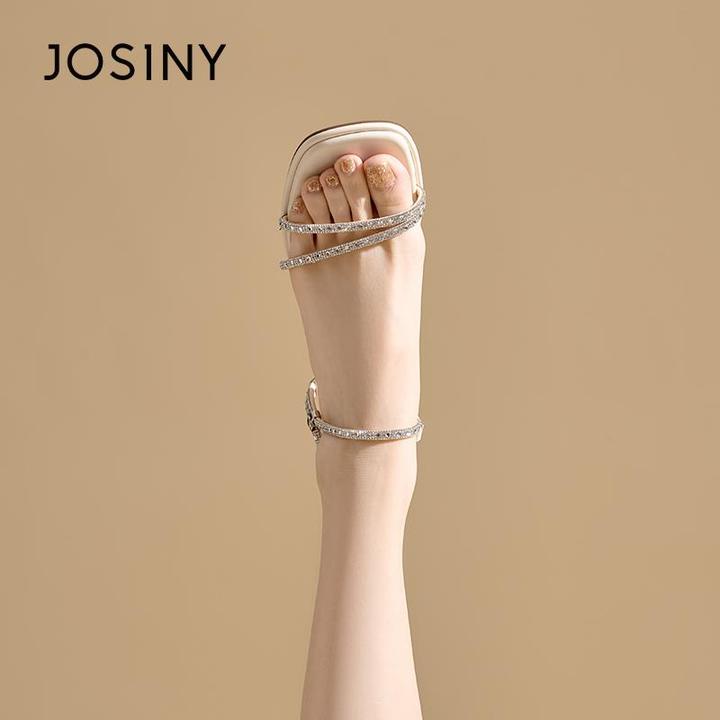 卓诗尼斩男粗高跟鞋凉鞋女夏季2025新款水钻名媛配裙子一字带凉鞋