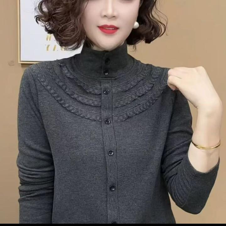 2024冬季新款半高领长袖小衫时尚百搭设计感女士上衣