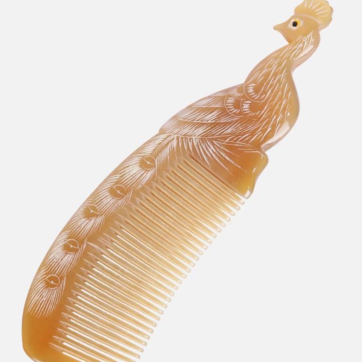 大木侠精选天然牛角梳双面孔雀款男女家用防静电