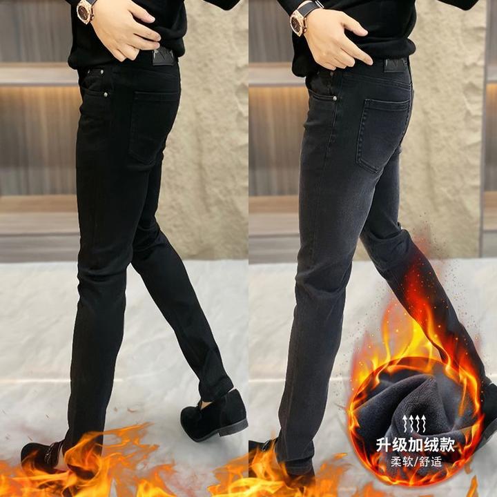 黑灰色牛仔裤男加绒加厚复古休闲裤男2025秋冬新款百搭修身小脚裤