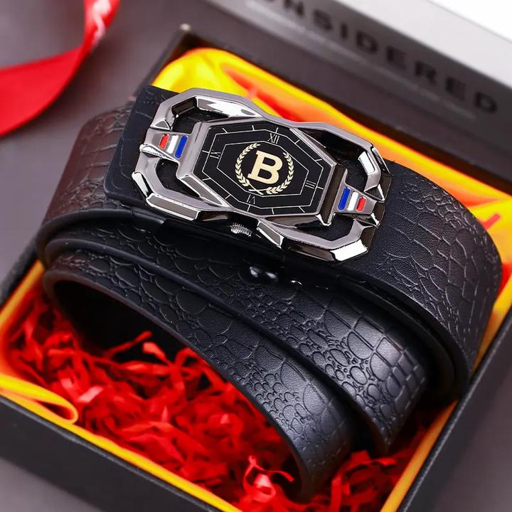 男士鳄鱼纹无牙自动扣商务腰带时尚裤腰带个性中年休闲百搭潮流