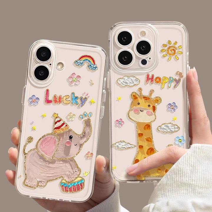 油画大象适用苹果16手机壳15新款iphone17promax透明13创意小众14