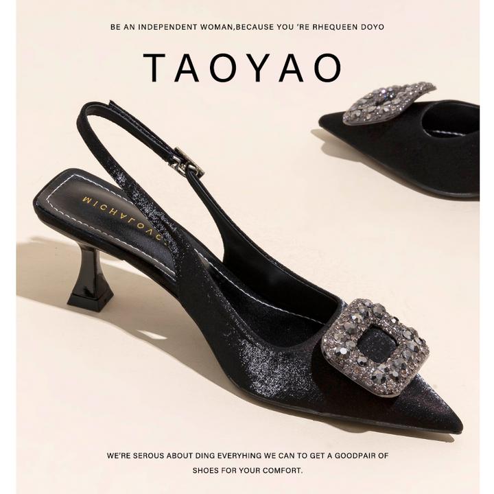 绸缎一字带包头凉鞋女高跟鞋夏季2024年新款气质性感后空单鞋细跟