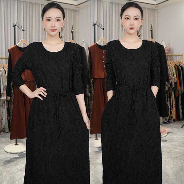法式连衣裙早秋新款女复古洋气显瘦收腰长袖高级感气质打底长裙