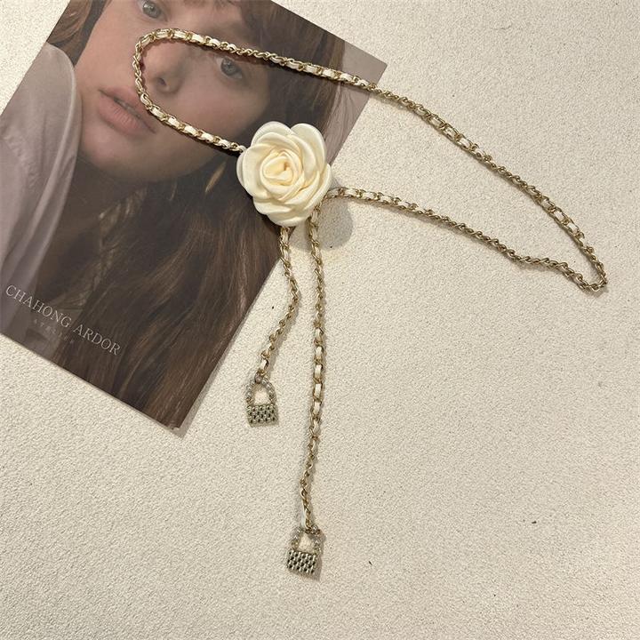 山茶花腰链配饰女花朵链条细腰带装饰配连衣裙子牛仔裤链子小香风